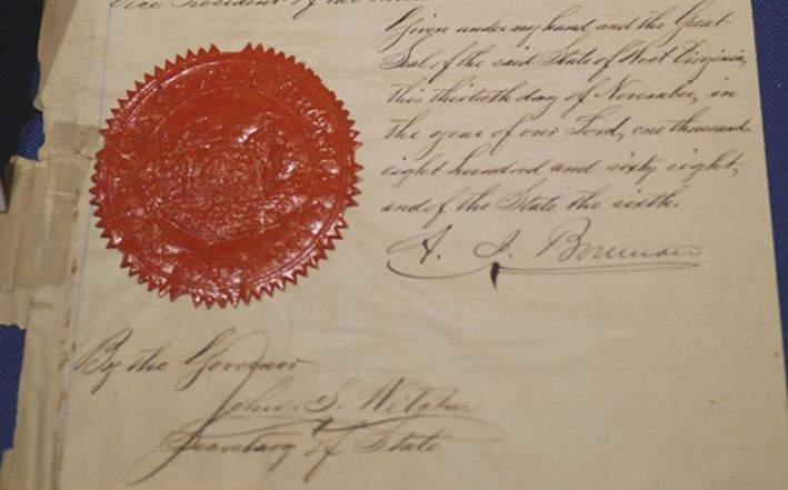 Example of a document with the West Virginia seal on it 