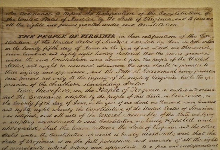 Document concerning the 1861 Virginia ordinance of secession.