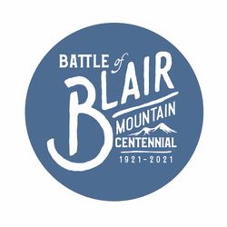 Circle with mountains and read Battle of Blair Mountain Centennial 1921-2021 