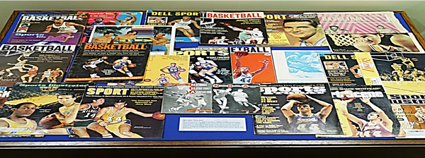a selection of dozens of magazines featuring jerry west on the cover