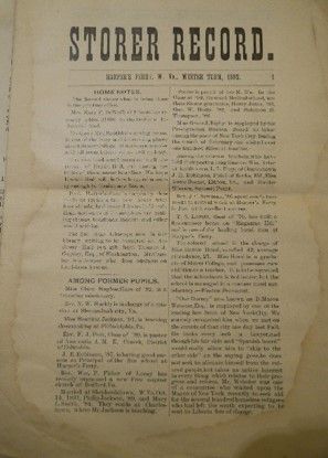 An issue of the Storer Record. It is a document with two long columns of text