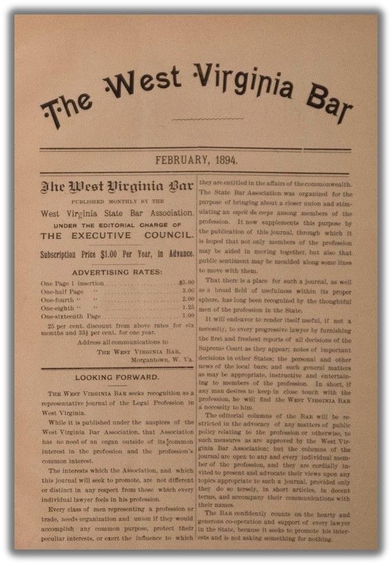 front pages and masthead of the West Virginia Bar, established by William P. Willey