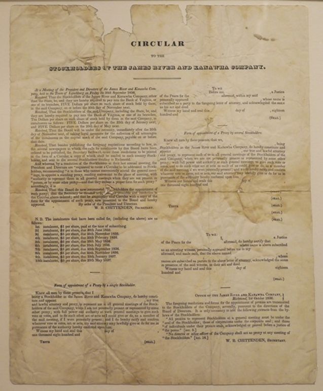 papers on the James River and Kanawha Company Circular, 1836. 