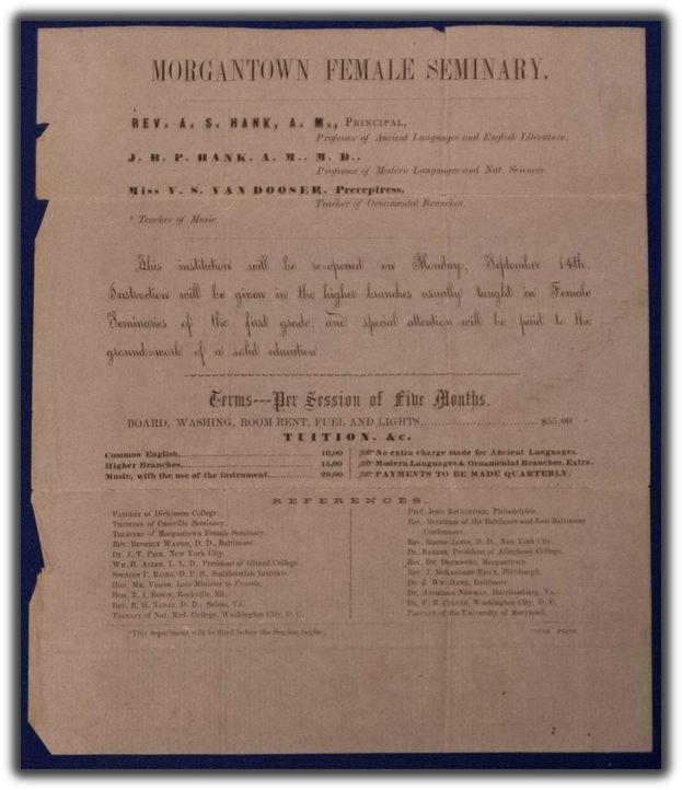 a sheet of worn paper announcing the reopening of the female academy 1854