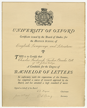 bachelor of letters certificate