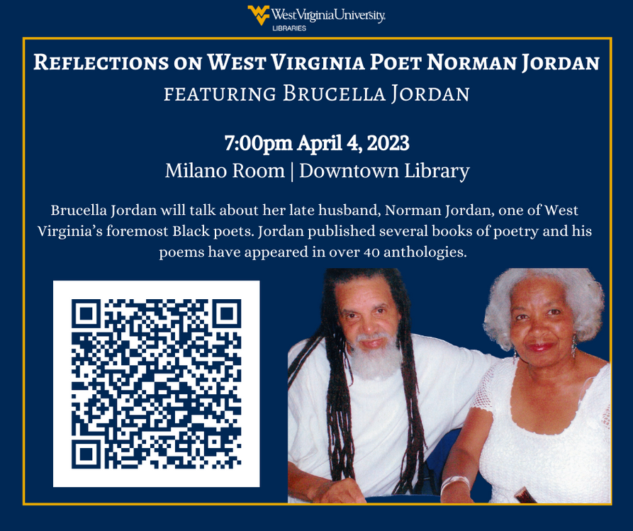an image advertising the event Reflections on the Poet Norman Jordan featuring Brucella Jordan