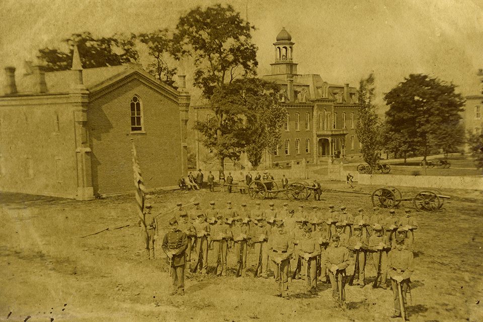 Cadets in front of Martin Hall.