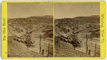 A stereograph slide of hills and valleys in Wheeling, WV