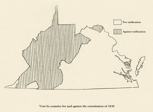 Map showing the vote by counties for and against the Constitution of 1830