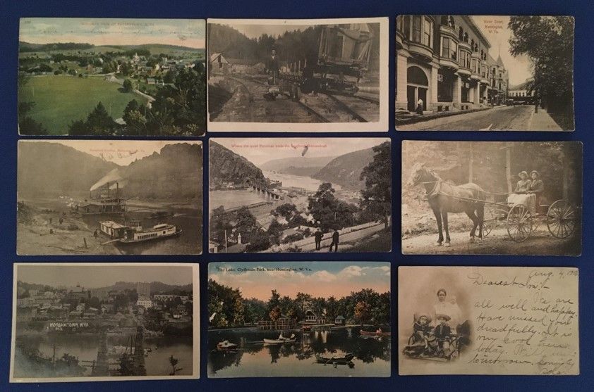 A selection on 9 postcards, mostly wide open landscapes and city streets. Some are black and white and some have faint colors
