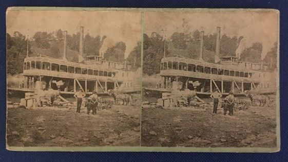 Stereograph slide of a steamboat