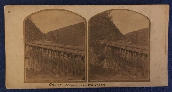 Stereograph of Cheat River trestle work
