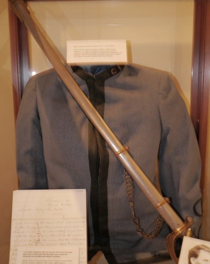 A WVU cadet uniform circa the 1800s displayed 