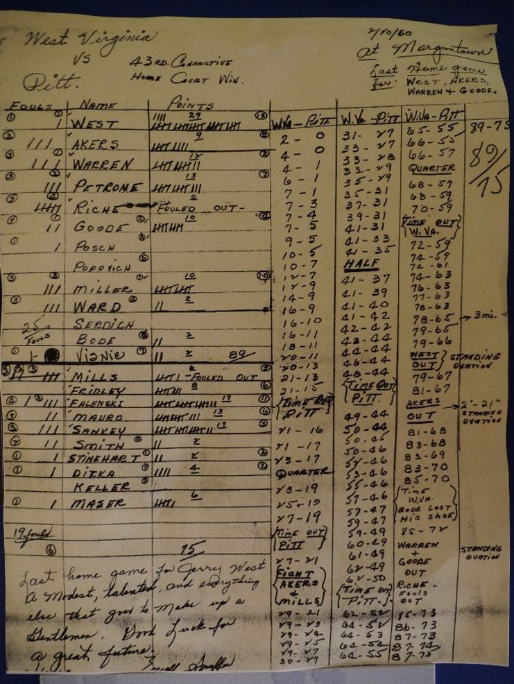 A very detailed scoresheet with several rows and columns written in small handwriting.