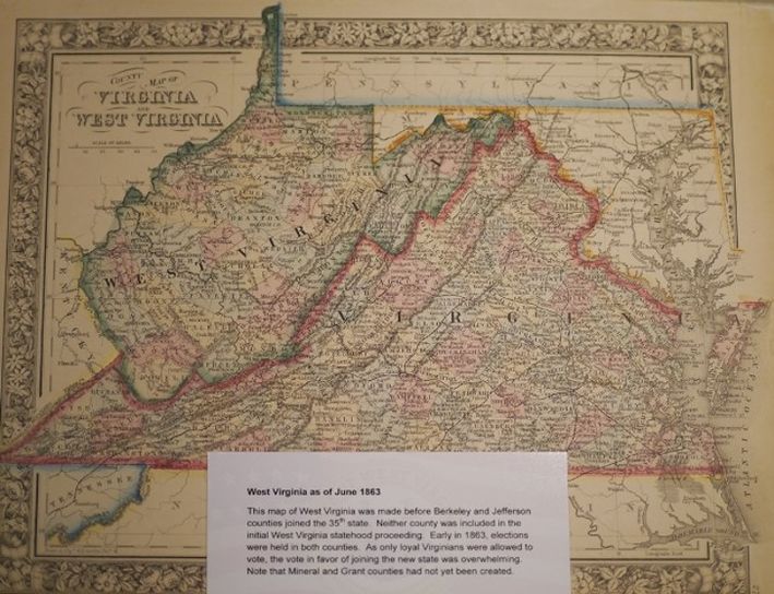 Map of West Virginia before Berkeley and Jefferson counties joined 