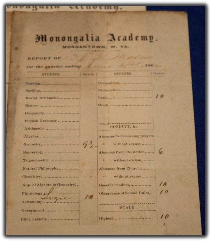 a list of courses taught at the academy. the page is slightly yellowed