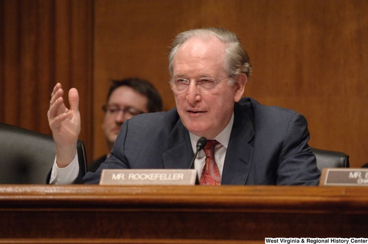 Photograph of Senator Jay Rockefeller gesturing with his hand during a Senate committee hearing