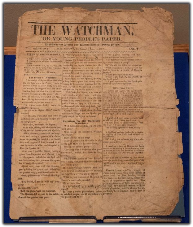 front page including masthead of the watchman, a young peoples' paper in 1850. the paper is discolored and worn